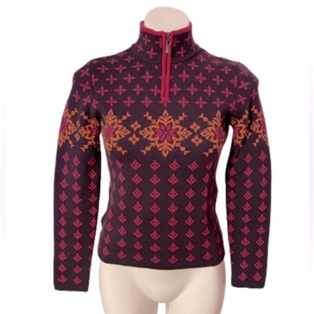 - Vintage Neve Nordic Colorful Partial Zip Mock Neck Sweater size XS